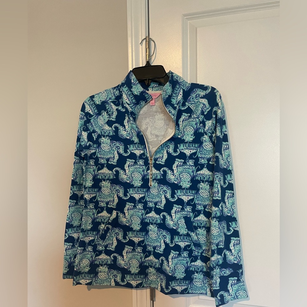 Lilly Pulitzer Blue and White Zip Pullover